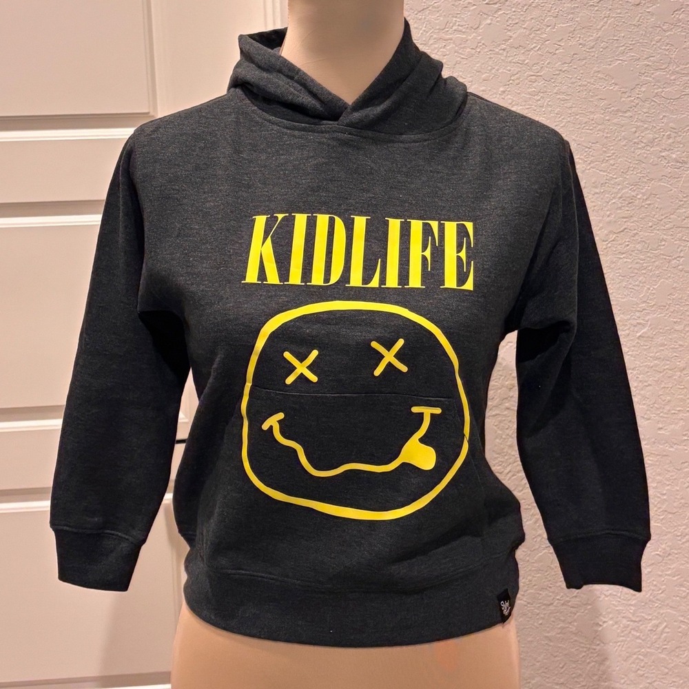 Slyfox Threads Hoodie Kids Small Charcoal Gray Kidlife Nirvana Inspired Graphic